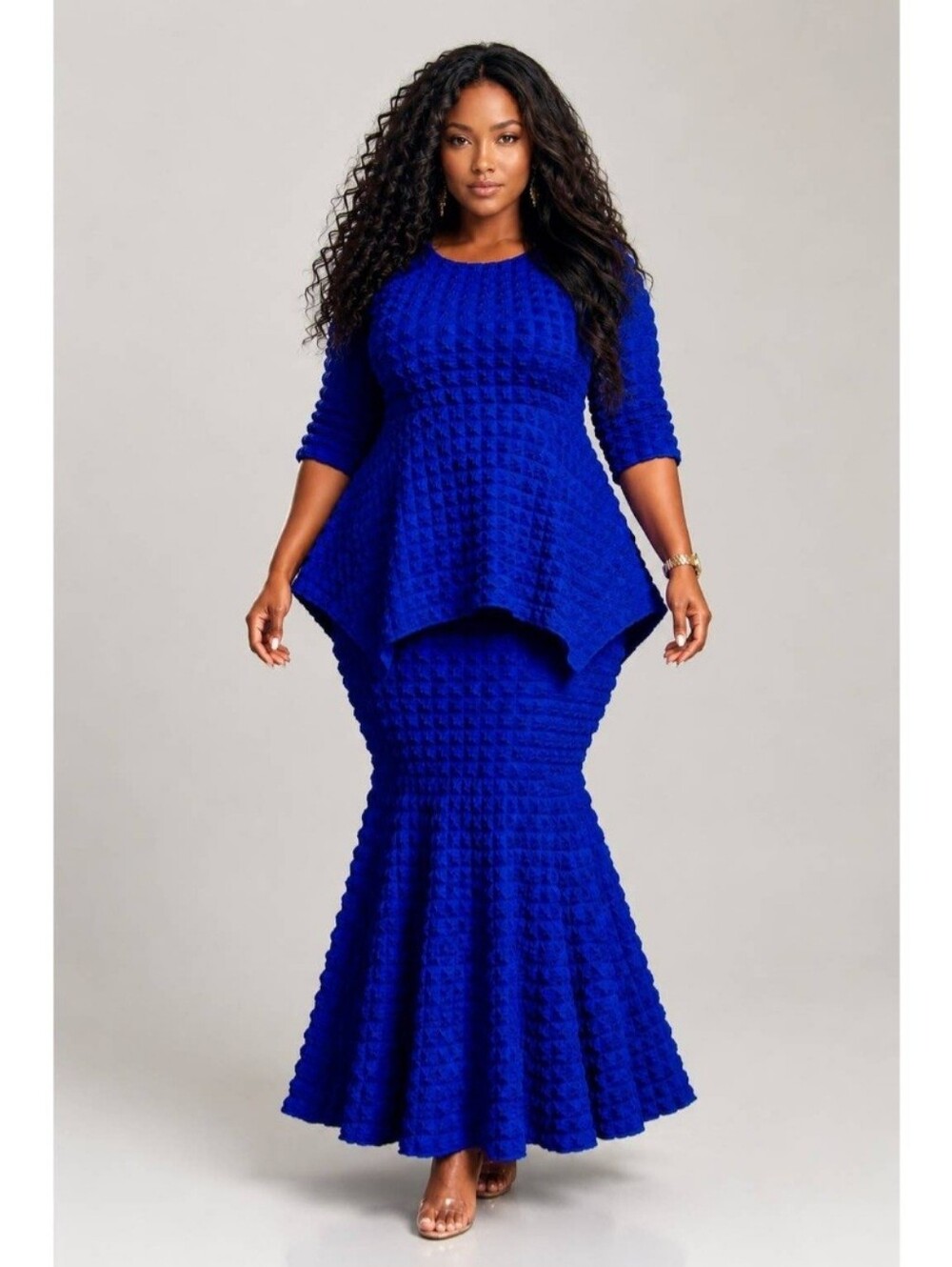 Women's Royal Blue Textured Mermaid Skirt Set